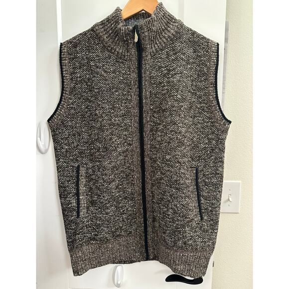 Men’s Brown Gray Sweater Vest L Zip Up Knit Fleece Lined Warm Casual Layer - Picture 1 of 7